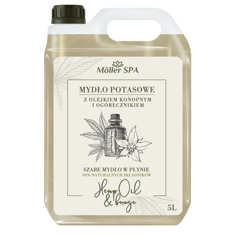 Möller SPA NATURALNE SZARE MYDŁO OLEJ KONOPNY OGÓRECZNIK POTASOWE PŁYNIE 5L.png